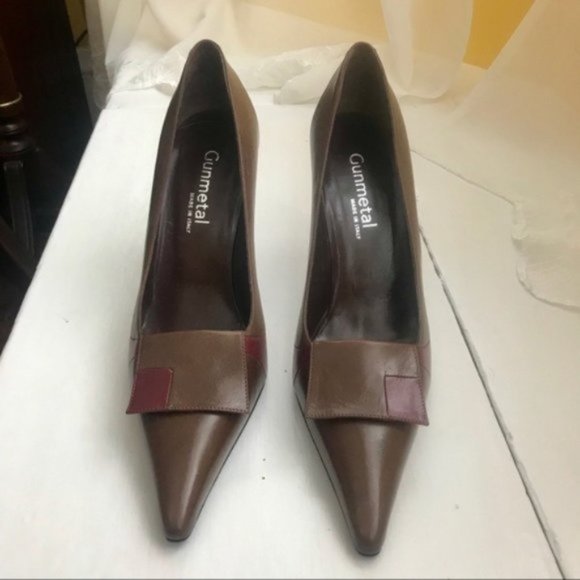 Gunmetal Brown color-block stiletto pumps NEW w/o box - Picture 5 of 12